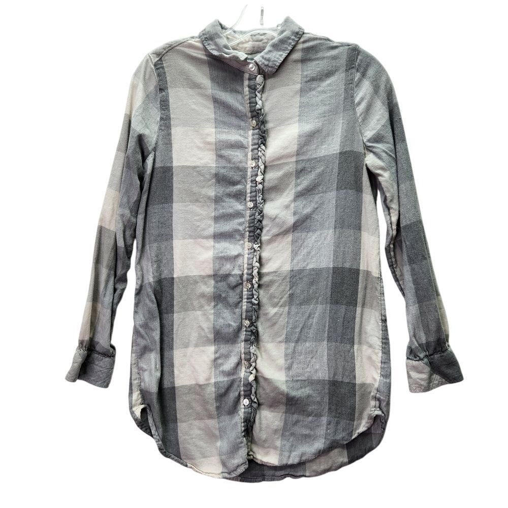 Aerie Flannel‎ Womens S Gray White Buffalo Check Plaid Button Down Casual Cotton